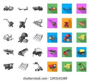 Agricultural machinery mono,flat icons in set collection for design. Equipment and device vector symbol stock web illustration.