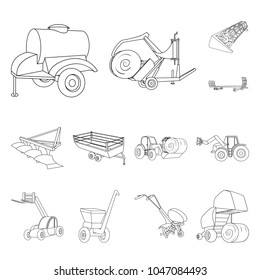 Agricultural machinery outline icons in set collection for design. Equipment and device vector symbol stock web illustration.
