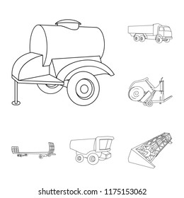 Agricultural machinery outline icons in set collection for design. Equipment and device vector symbol stock web illustration.