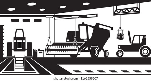 Agricultural machinery service and maintenance - vector illustration