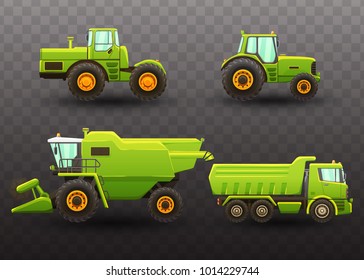 Agricultural machinery set. Vector isolated illustrations on transparent background.