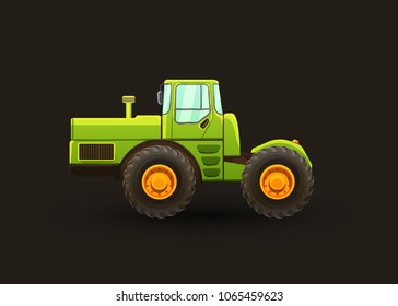 Agricultural machinery. Tractor isolated vector illustration on a dark background.