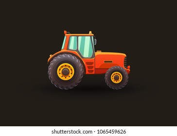 Agricultural machinery. Tractor isolated vector illustration on a dark background.