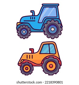 Agricultural machinery tractor.Line art cartoon vector illustration.Hand drawn illustration.Isolated on white background.Construction machine.

