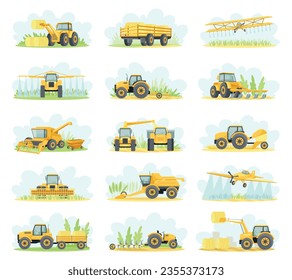 Agricultural Machinery and Vehicle for Field Farm Work Big Vector Set