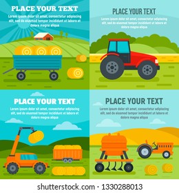 Agricultural machines banner set. Flat illustration of agricultural machines vector banner set for web design