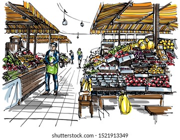 Agricultural market - hand drawn sketch