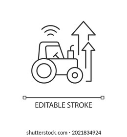 Agricultural modernization linear icon. technology and science in farming. Modern agriculture. Thin line customizable illustration. Contour symbol. Vector isolated outline drawing. Editable stroke