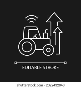 Agricultural modernization white linear icon for dark theme. technology and science in farming. Thin line customizable illustration. Isolated vector contour symbol for night mode. Editable stroke