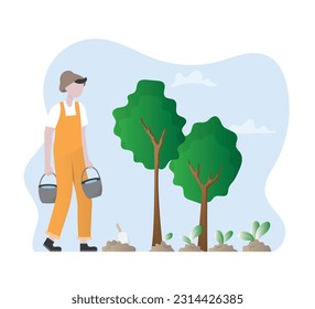 Agricultural people planting,  farming people illustration cartoon, organic farming icon, harvesting