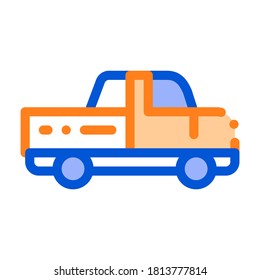 Agricultural Pickup Cargo Vector Thin Line Icon. Pickup Little Truck Carriage Machine For Conveyance Farm Tool. Machinery Transport Linear Pictogram. Illustration