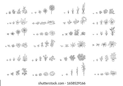 Agricultural plants, growth set. Growing plants animation progression. Planting. Sketch hand drawn black line. Flat vector infographic illustration stock clipart.