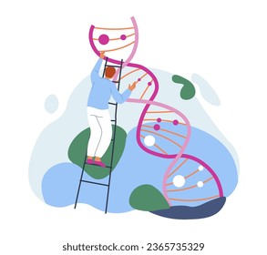 Agricultural processes and procedures in lab, cloning and growth of modifying of vegetation and flora. Specialist with tools and instruments for modification. Vector in flat style illustration