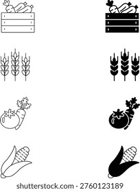 Agricultural Products Line and Solid Icons Set