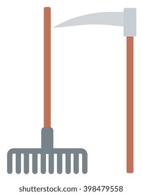 Agricultural rake and scythe.