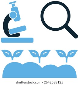 Agricultural research icon vector showcasing innovation in farming techniques. Ideal for topics like crop science, biotechnology, soil analysis, sustainable practices, and food production advancements