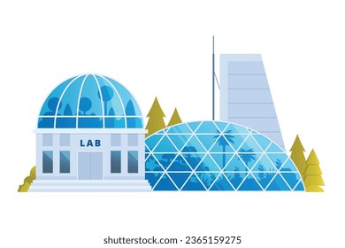 Agricultural research lab building illustration glass greenhouse. Vector illustration	