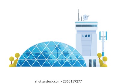 Agricultural research lab building illustration glass greenhouse. Vector illustration	