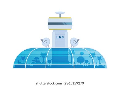 Agricultural research lab building illustration glass greenhouse. Vector illustration	