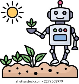 Agricultural robotics Concept, Robot Farmer Vector Icon Design, Smart farming symbol, e-agriculture Sign, digital agricultural revolution stock illustration, Future Labor Idea
