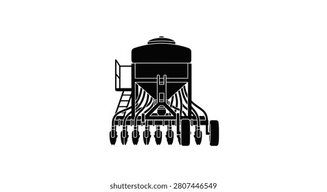 Agricultural seeder machine black silhouette agriculture farming