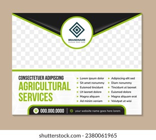 agricultural services headline of flyer design template vector, Business brochure in horizontal layout, nature concept cover with space for photo collage. green and black element. line pattern