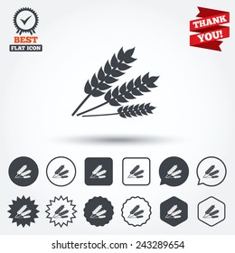 Agricultural sign icon. Gluten free or No gluten symbol. Circle, star, speech bubble and square buttons. Award medal with check mark. Thank you ribbon. Vector