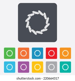 Agricultural sign icon. Wreath of Wheat corn. Gluten free or No gluten symbol. Rounded squares 11 buttons. Vector