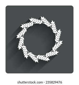 Agricultural sign icon. Wreath of Wheat corn. Gluten free or No gluten symbol. Gray flat square button with shadow. Modern UI website navigation. Vector