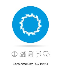Agricultural sign icon. Wreath of Wheat corn. Gluten free or No gluten symbol. Copy files, chat speech bubble and chart web icons. Vector