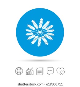 Agricultural sign icon. Wreath of Wheat corn. Gluten free or No gluten symbol. Copy files, chat speech bubble and chart web icons. Vector