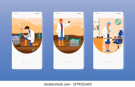 Agricultural Soil Quality Testing In Lab, Field. Mobile App Screens, Vector Website Banner Template. UI, Web Site Design