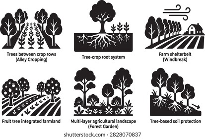 Agricultural sustainability and landscape management techniques with tree crop system farm shelterbelt integrated farmland multilayer agricultural forest garden wind erosion protection windbreak