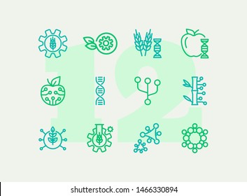 Agricultural technologies line icon set. Set of line icons on white background. Biotechnology concept. DNA structure, appe, chemistry. Vector illustration can be used for topics like science, biology