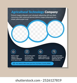 agricultural technology Banner Template, Social Media Post, vector illustration of poster design with space for photo. square layout with white background. combination between blue element