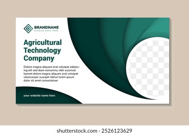 Landwirtschaftliche Technologie Unternehmen Social Media Post Banner und Web-Banner Design-Vorlage. Garten, Landwirtschaft, Landwirtschaft, Landwirtschaft, Bio. horizontales Layout mit weißem Hintergrund, kombiniert mit grünem Element