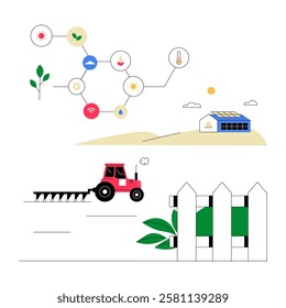 Agricultural Technology With Digital Data Network And Smart Farming, Flat Vector Illustration Symbolizing Precision Farming, Isolated On White Background