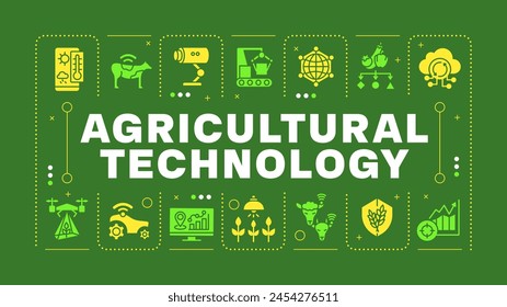 Agricultural technology green word concept. Farm technology, smart farming. Precision planting. Visual communication. Vector art with lettering text, editable glyph icons. Hubot Sans font used