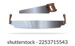 Agricultural tool - hacksaw. Handsaw set. Arm-saw. Hacksaw and large two-handed saw. Vector illustration
