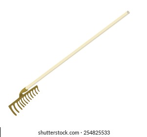 Agricultural tools - rake with a long handle, vector illustration