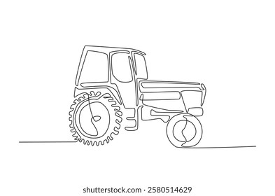 Agricultural tractor in continuous one line drawing. Single line art draw of tractor for farming concept. Editable vector.