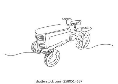 Agricultural tractor in continuous one line drawing. Single line art draw of tractor for farming concept. Editable vector.