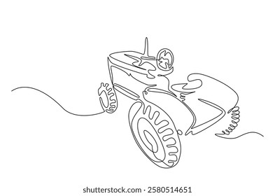 Agricultural tractor in continuous one line drawing. Single line art draw of tractor for farming concept. Editable vector.