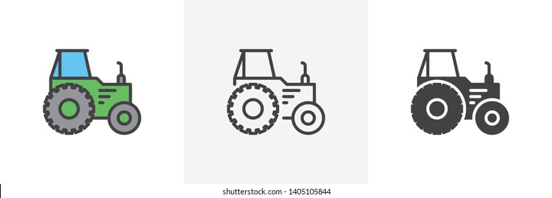 Agricultural tractor icon. Line, glyph and filled outline colorful version, Tractor truck outline and filled vector sign. Symbol, logo illustration. Different style icons set. Vector graphics