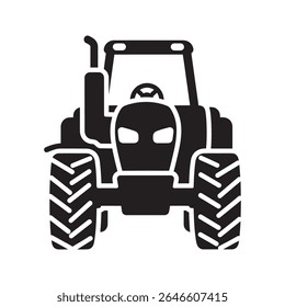 Ícone de trator agrícola que representa um veículo agrícola para o cultivo agrícola e o trabalho de colheita em um campo rural rural que define o ícone de glifo sólido do vetor