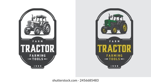 agricultural tractor logo decorated with frame with ornaments