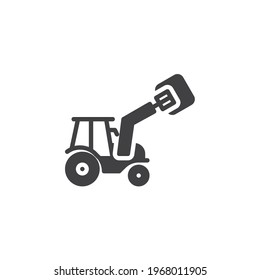 Agricultural tractor machine vector icon. filled flat sign for mobile concept and web design. Tractor loader glyph icon. Symbol, logo illustration. Vector graphics