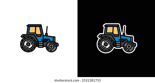 Agricultural tractor on white and black background. Original vector illustration in vintage style. Hand drawn, not AI