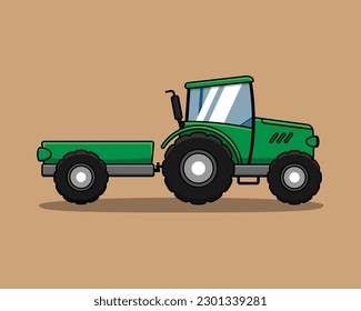 Agricultural tractor vector illustration in flat cartoon style. Side view.