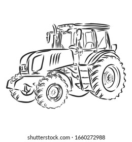 agricultural tractor, vector sketch illustration 